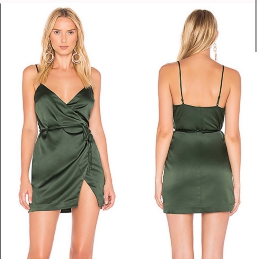 Majorelle Nina Green Mini Wrap Satin Dress